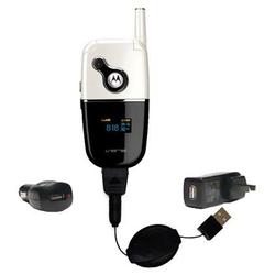 Gomadic Retractable USB Hot Sync Compact Kit with Car & Wall Charger for the Motorola V872 - Brand w
