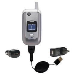 Gomadic Retractable USB Hot Sync Compact Kit with Car & Wall Charger for the Motorola V975 - Brand w