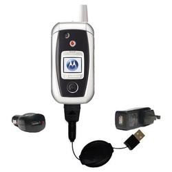 Gomadic Retractable USB Hot Sync Compact Kit with Car & Wall Charger for the Motorola V980 - Brand w