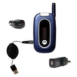 Gomadic Retractable USB Hot Sync Compact Kit with Car & Wall Charger for the Motorola W315 - Brand w