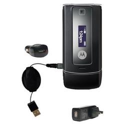 Gomadic Retractable USB Hot Sync Compact Kit with Car & Wall Charger for the Motorola W385 - Brand w