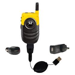 Gomadic Retractable USB Hot Sync Compact Kit with Car & Wall Charger for the Motorola i530 - Brand w