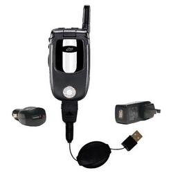 Gomadic Retractable USB Hot Sync Compact Kit with Car & Wall Charger for the Motorola i710 - Brand w