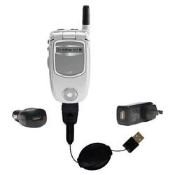 Gomadic Retractable USB Hot Sync Compact Kit with Car & Wall Charger for the Motorola i730 - Brand w