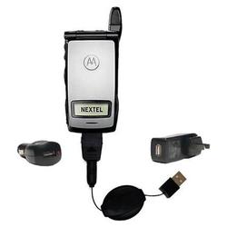 Gomadic Retractable USB Hot Sync Compact Kit with Car & Wall Charger for the Motorola i830 - Brand w