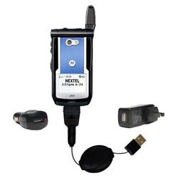 Gomadic Retractable USB Hot Sync Compact Kit with Car & Wall Charger for the Motorola i860 - Brand w