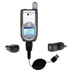 Gomadic Retractable USB Hot Sync Compact Kit with Car & Wall Charger for the Motorola i930 - Brand w