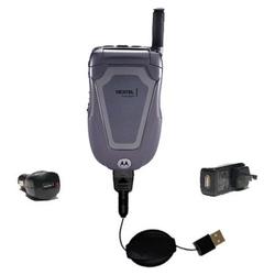 Gomadic Retractable USB Hot Sync Compact Kit with Car & Wall Charger for the Motorola ic402 Blend - Gomadic