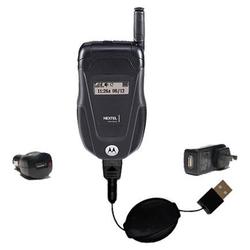 Gomadic Retractable USB Hot Sync Compact Kit with Car & Wall Charger for the Motorola ic502 - Brand