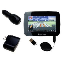 Gomadic Retractable USB Hot Sync Compact Kit with Car & Wall Charger for the Navigon 2100 max - Bran