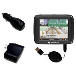Gomadic Retractable USB Hot Sync Compact Kit with Car & Wall Charger for the Navigon 2120 - Brand w/