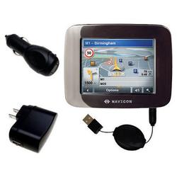 Gomadic Retractable USB Hot Sync Compact Kit with Car & Wall Charger for the Navigon 5100 - Brand w/