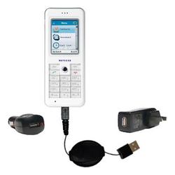 Gomadic Retractable USB Hot Sync Compact Kit with Car & Wall Charger for the Netgear Skype Phone SPH101 - Go