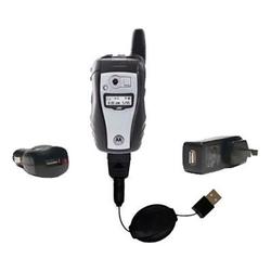 Gomadic Retractable USB Hot Sync Compact Kit with Car & Wall Charger for the Nextel i580 - Brand w/