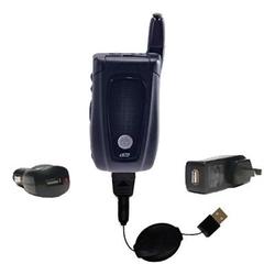Gomadic Retractable USB Hot Sync Compact Kit with Car & Wall Charger for the Nextel i670 - Brand w/