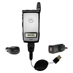 Gomadic Retractable USB Hot Sync Compact Kit with Car & Wall Charger for the Nextel i830 - Brand w/
