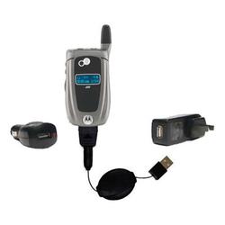 Gomadic Retractable USB Hot Sync Compact Kit with Car & Wall Charger for the Nextel i850 / i855 - Br