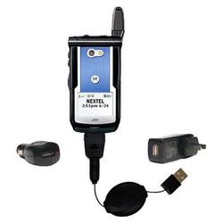 Gomadic Retractable USB Hot Sync Compact Kit with Car & Wall Charger for the Nextel i860 - Brand w/