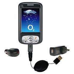 Gomadic Retractable USB Hot Sync Compact Kit with Car & Wall Charger for the O2 XDA Atom - Brand w/