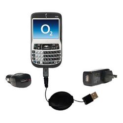 Gomadic Retractable USB Hot Sync Compact Kit with Car & Wall Charger for the O2 XDA Cosmo - Brand w/