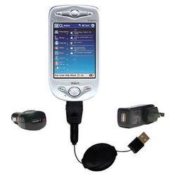 Gomadic Retractable USB Hot Sync Compact Kit with Car & Wall Charger for the O2 XDA II - Brand w/ Ti