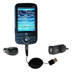Gomadic Retractable USB Hot Sync Compact Kit with Car & Wall Charger for the O2 XDA Life - Brand w/