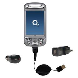 Gomadic Retractable USB Hot Sync Compact Kit with Car & Wall Charger for the O2 XDA Trion - Brand w/