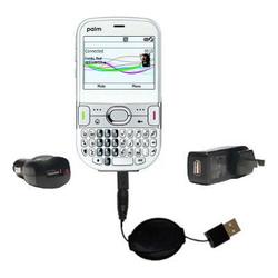 Gomadic Retractable USB Hot Sync Compact Kit with Car & Wall Charger for the PalmOne Palm Treo 500 - Gomadic