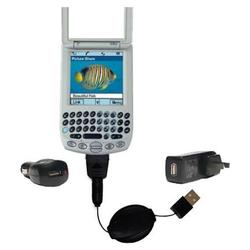 Gomadic Retractable USB Hot Sync Compact Kit with Car & Wall Charger for the PalmOne Treo 270 - Bran