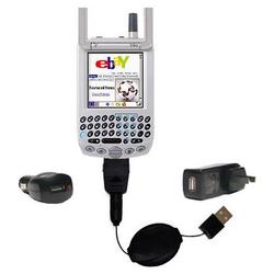 Gomadic Retractable USB Hot Sync Compact Kit with Car & Wall Charger for the PalmOne Treo 300 - Bran