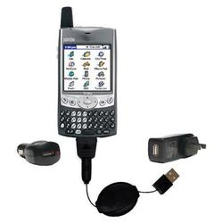 Gomadic Retractable USB Hot Sync Compact Kit with Car & Wall Charger for the PalmOne Treo 600 - Bran