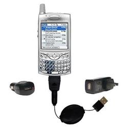Gomadic Retractable USB Hot Sync Compact Kit with Car & Wall Charger for the PalmOne Treo 650 - Bran