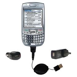 Gomadic Retractable USB Hot Sync Compact Kit with Car & Wall Charger for the PalmOne Treo 680 - Bran