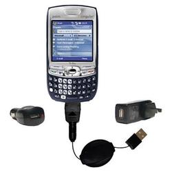Gomadic Retractable USB Hot Sync Compact Kit with Car & Wall Charger for the PalmOne Treo 750 - Bran