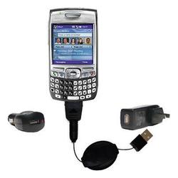 Gomadic Retractable USB Hot Sync Compact Kit with Car & Wall Charger for the PalmOne Treo 750v - Bra