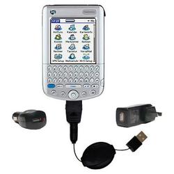 Gomadic Retractable USB Hot Sync Compact Kit with Car & Wall Charger for the PalmOne Tungsten C - Br