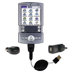 Gomadic Retractable USB Hot Sync Compact Kit with Car & Wall Charger for the PalmOne Tungsten T - Br
