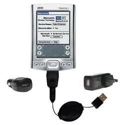 Gomadic Retractable USB Hot Sync Compact Kit with Car & Wall Charger for the PalmOne Tungsten T5 - B