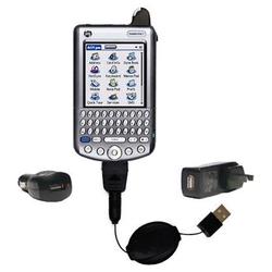 Gomadic Retractable USB Hot Sync Compact Kit with Car & Wall Charger for the PalmOne Tungsten W - Br