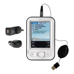 Gomadic Retractable USB Hot Sync Compact Kit with Car & Wall Charger for the PalmOne z22 - Brand w/
