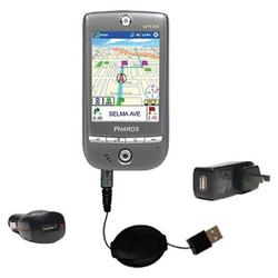Gomadic Retractable USB Hot Sync Compact Kit with Car & Wall Charger for the Pharos GPS 525 - Brand