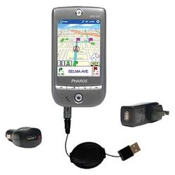 Gomadic Retractable USB Hot Sync Compact Kit with Car & Wall Charger for the Pharos GPS 525P - Brand