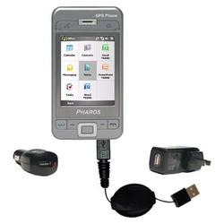 Gomadic Retractable USB Hot Sync Compact Kit with Car & Wall Charger for the Pharos PGS Phone 600 - Gomadic