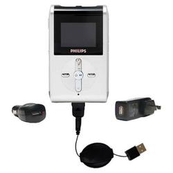Gomadic Retractable USB Hot Sync Compact Kit with Car & Wall Charger for the Philips GoGear HDD082/17 - Goma