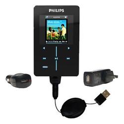 Gomadic Retractable USB Hot Sync Compact Kit with Car & Wall Charger for the Philips GoGear HDD1830/17 - Gom