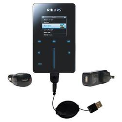Gomadic Retractable USB Hot Sync Compact Kit with Car & Wall Charger for the Philips GoGear HDD6320 - Gomadi