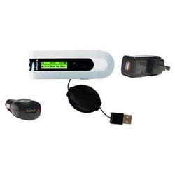 Gomadic Retractable USB Hot Sync Compact Kit with Car & Wall Charger for the Philips GoGear SA2100/37 - Goma