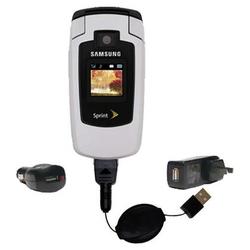 Gomadic Retractable USB Hot Sync Compact Kit with Car & Wall Charger for the Samsung M500 - Brand w/
