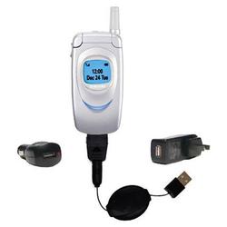 Gomadic Retractable USB Hot Sync Compact Kit with Car & Wall Charger for the Samsung SGH-A800 - Bran