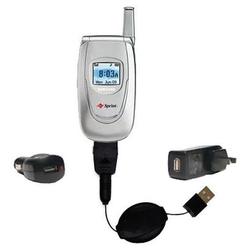 Gomadic Retractable USB Hot Sync Compact Kit with Car & Wall Charger for the Samsung SPH-A620 - Bran (BCK-0262-18)